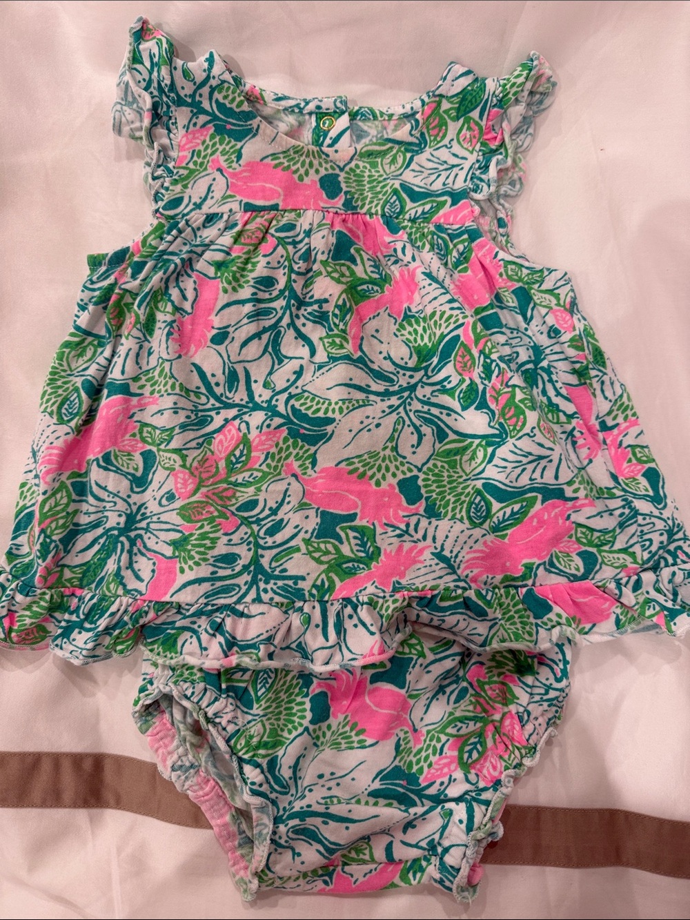 Floral Sleeveless Baby Romper in Pink & Green